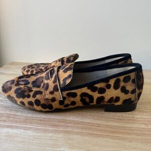 Marc Fisher Changly Leopard Print Calf Hair Penny Loafers Womens 6.5